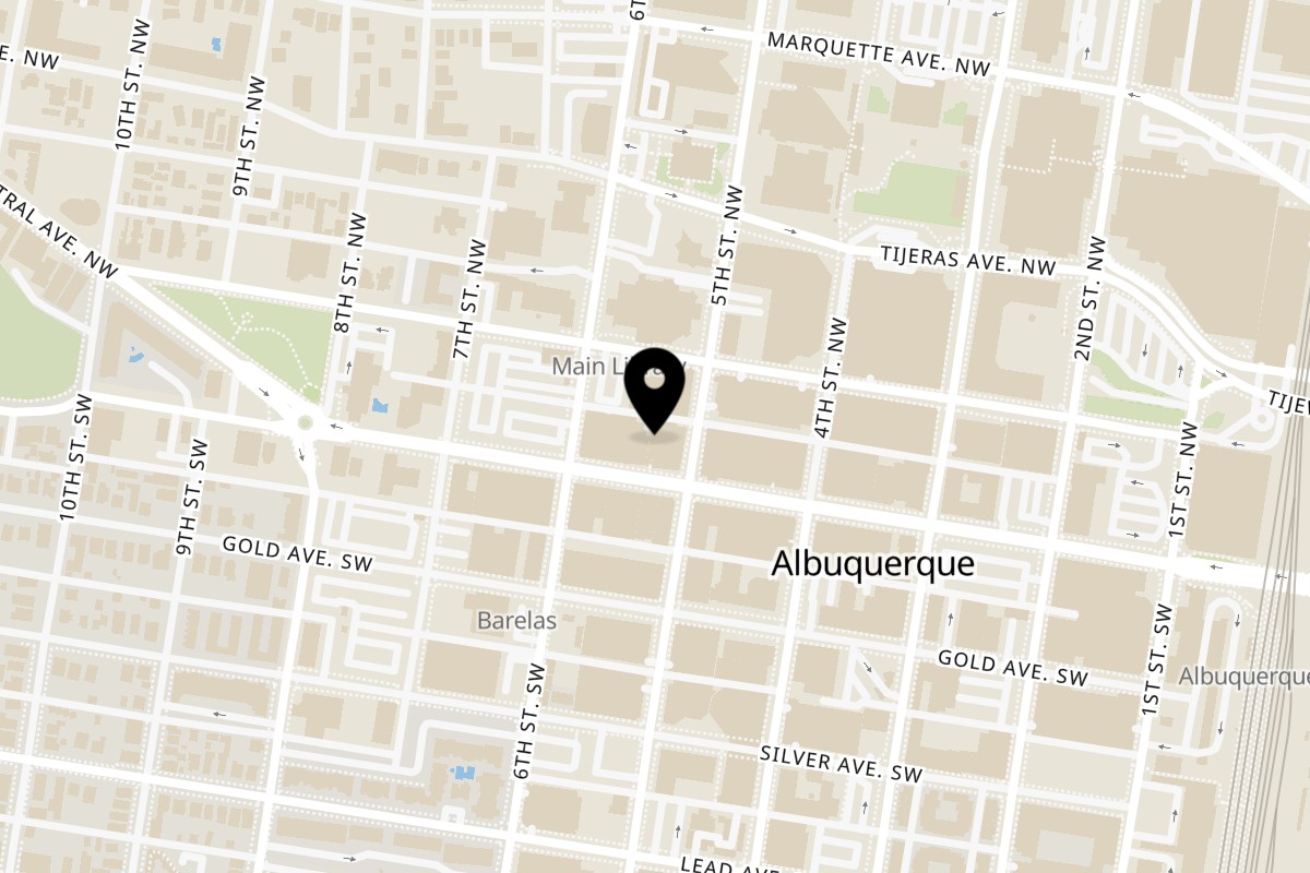 Map showing the location of KūKri - Hot Chicken Tenders Downtown, Albuquerque on 505 Central Ave NW in Albuquerque