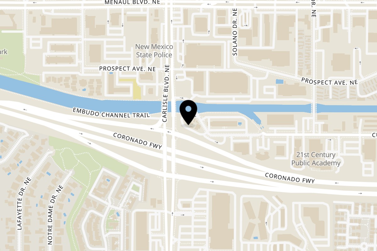 Map showing the location of KūKri - Hot Chicken Tenders Midtown, Albuquerque on 3600 Cutler Ave NE in Albuquerque
