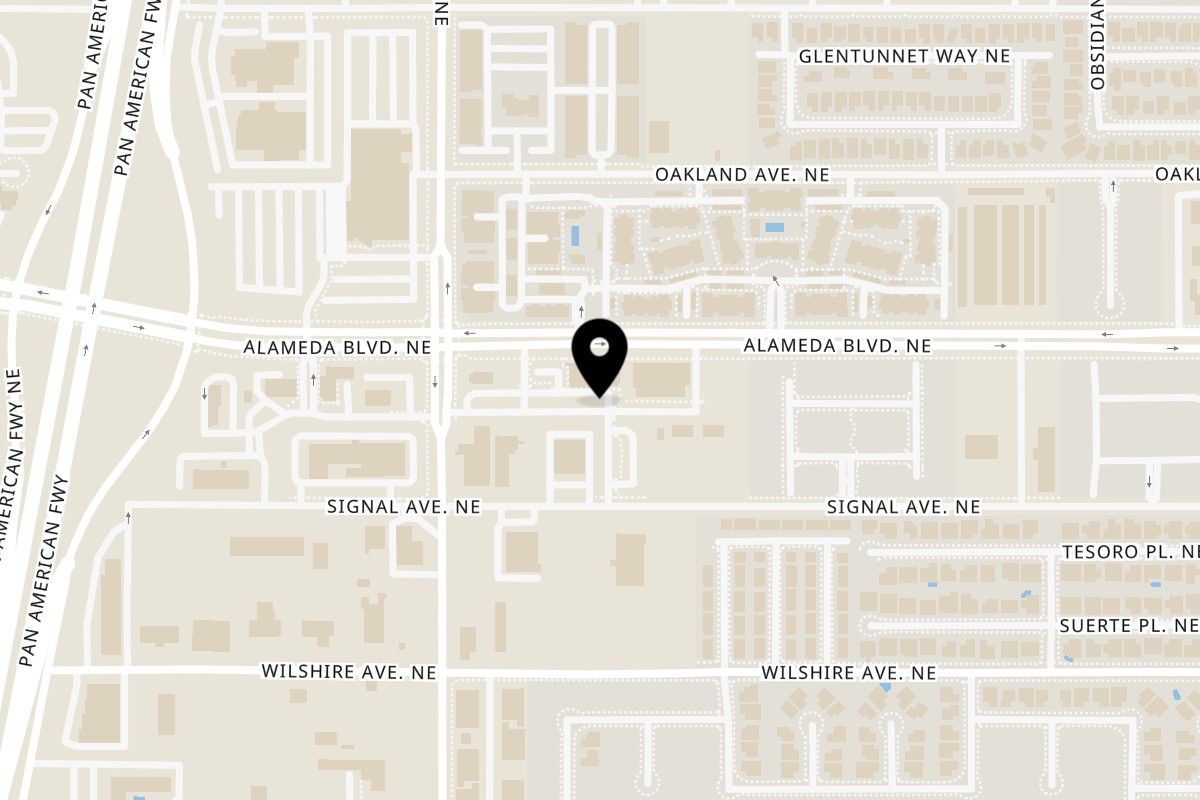 Map showing the location of KūKri - Hot Chicken Tenders Northeast Heights, Albuquerque on 6110 Alameda Blvd NE in Albuquerque